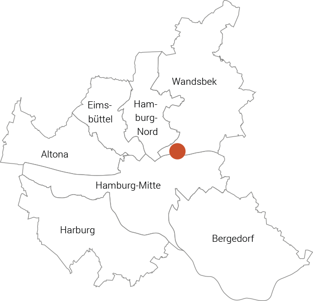 Karte von Hamburg, Hamburg-Mitte, Bergedorf, Altona, Eimsbüttel, Hamburg-Nord, Wandsbek
